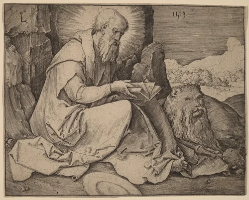 Saint Jerome in a Landscape by Lucas van Leyden, print, 1513