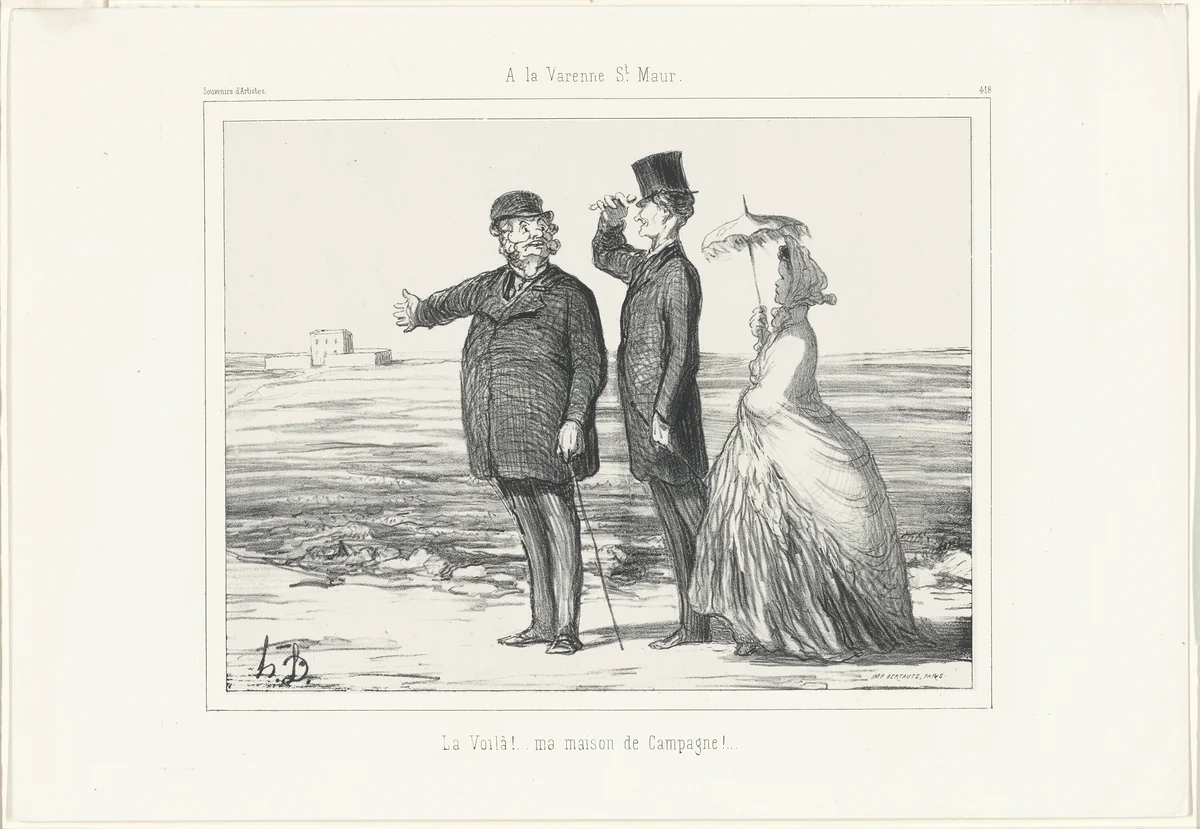 At Varenne, Saint-Maur. “There! My country house", plate 418 from Souvenirs d’artistes by Honoré-Victorin Daumier, print, 1862