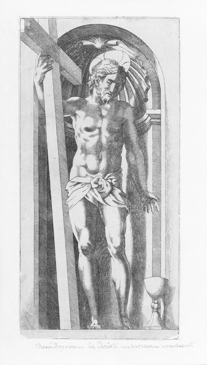 Christ Holding a Cross in a Niche by René Boyvin, print, 1525-1600