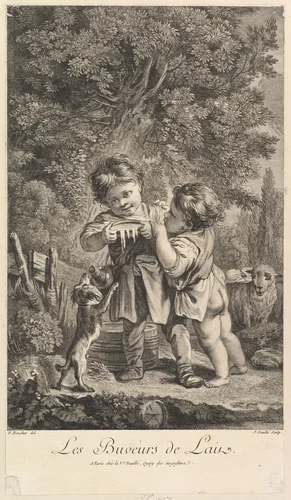 Drinking Milk by Jean Daullé, print, 1715-1763