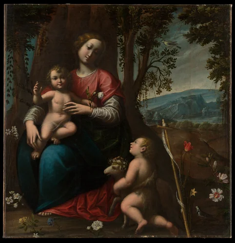 Madonna and Child with the Infant Saint John the Baptist by Orsola Maddalena Caccia, painting, 1640-1650
