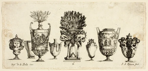 Plate Six from Raccolta di Vasi diversi di Stef. de la Bella Fiorentino by Johanna Sibylla Küsel, print, 1646