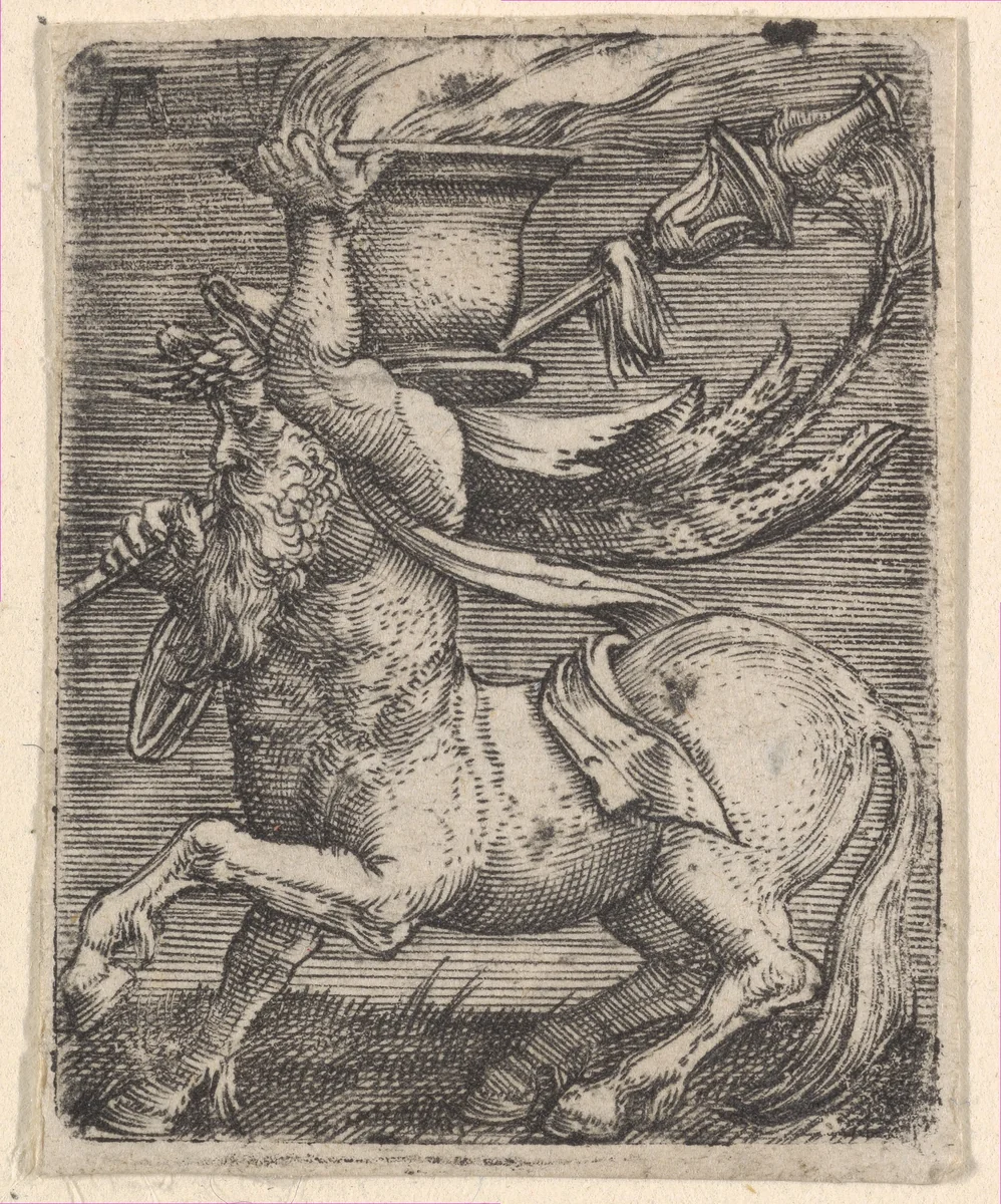 Centaur Carrying a Vase with Fire by Albrecht Altdorfer, print, 1500-1538