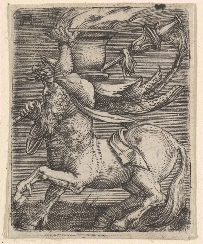Centaur Carrying a Vase with Fire by Albrecht Altdorfer, print, 1500-1538
