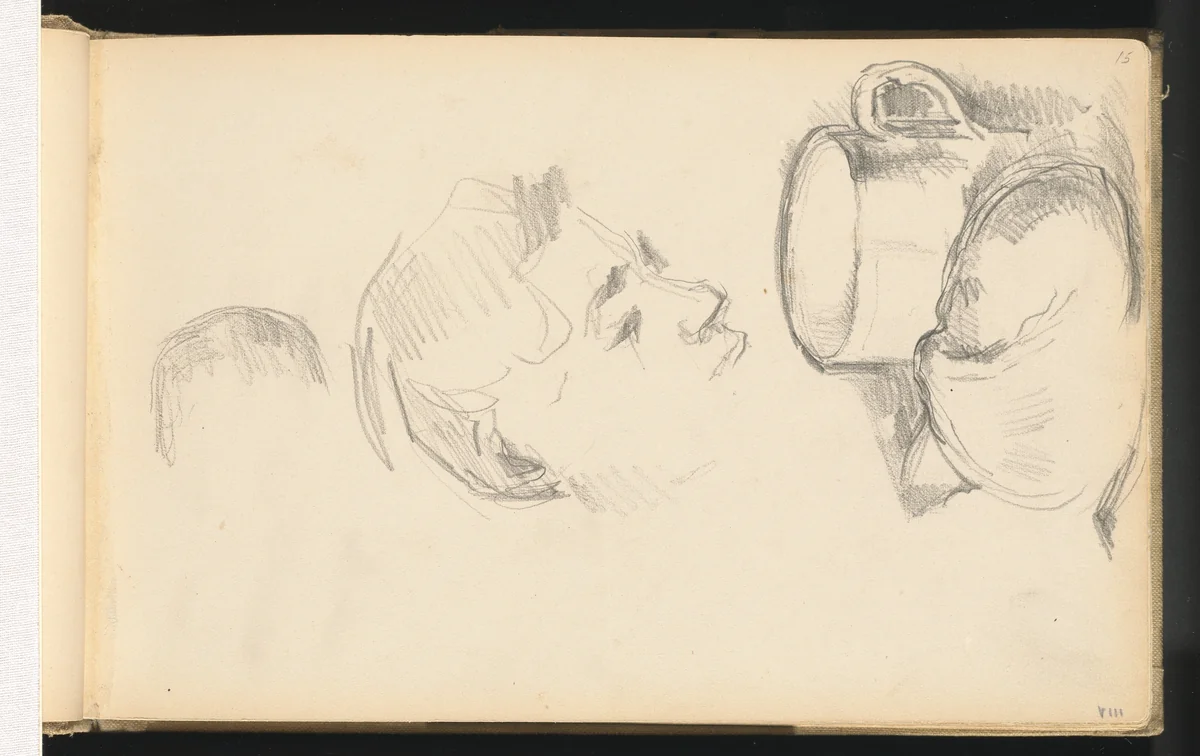 A Head, a Cup, and a Bread Roll by Paul Cezanne, drawing, 1891-1894