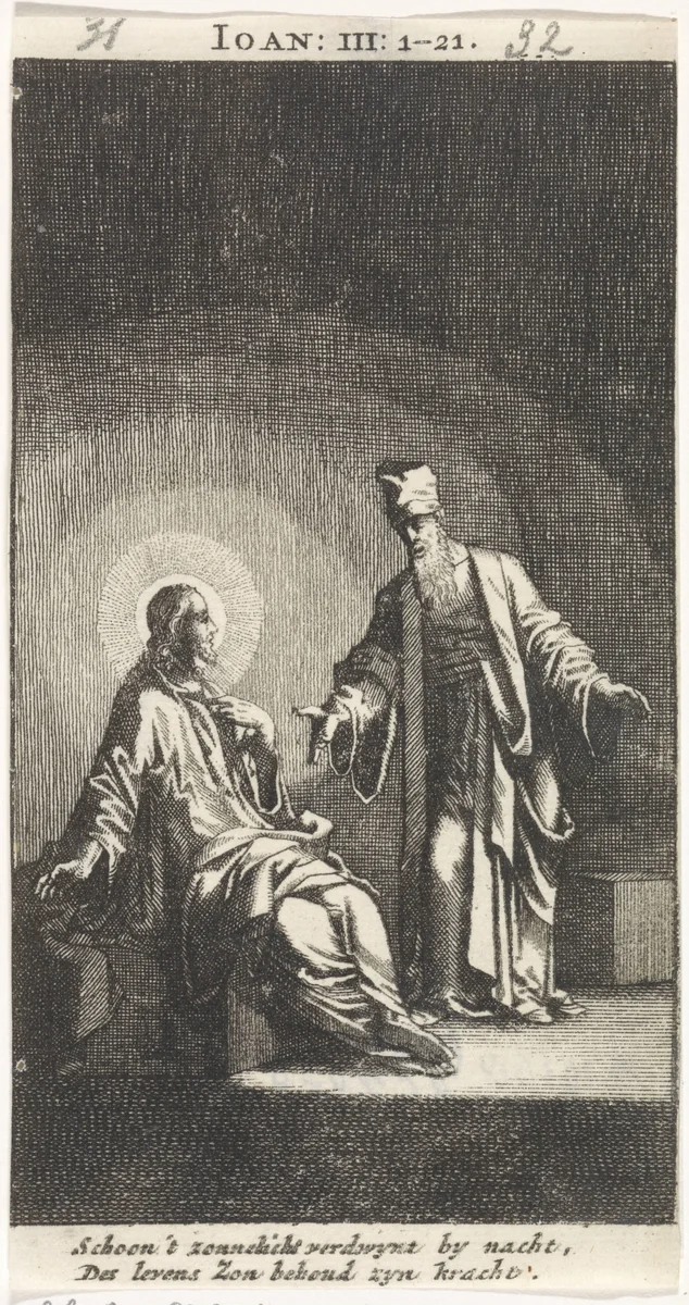 Gesprek tussen Christus en Nikodemus by anonymous, print, 1712
