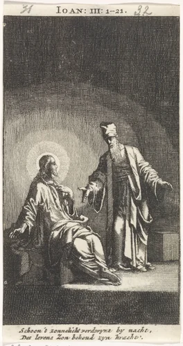 Gesprek tussen Christus en Nikodemus by anonymous, print, 1712