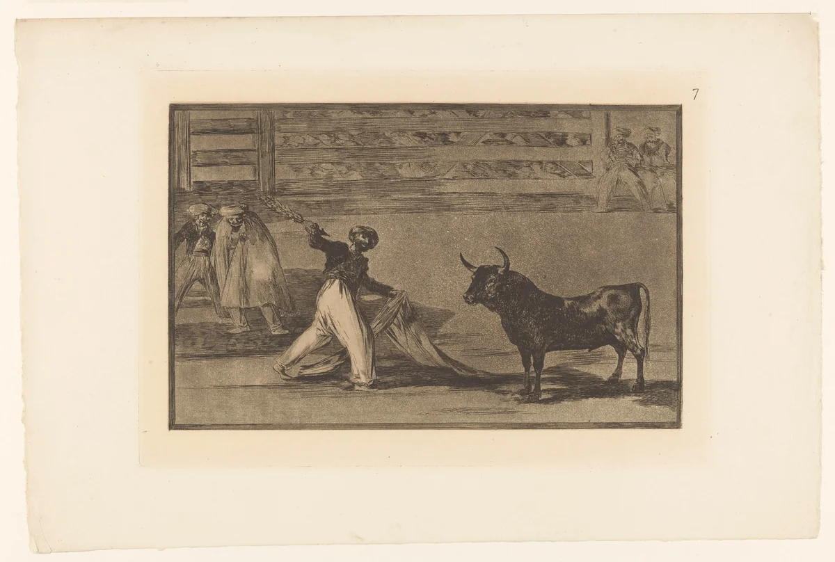 Stierenvechter met banderilla by Francisco de Goya, print, 1876