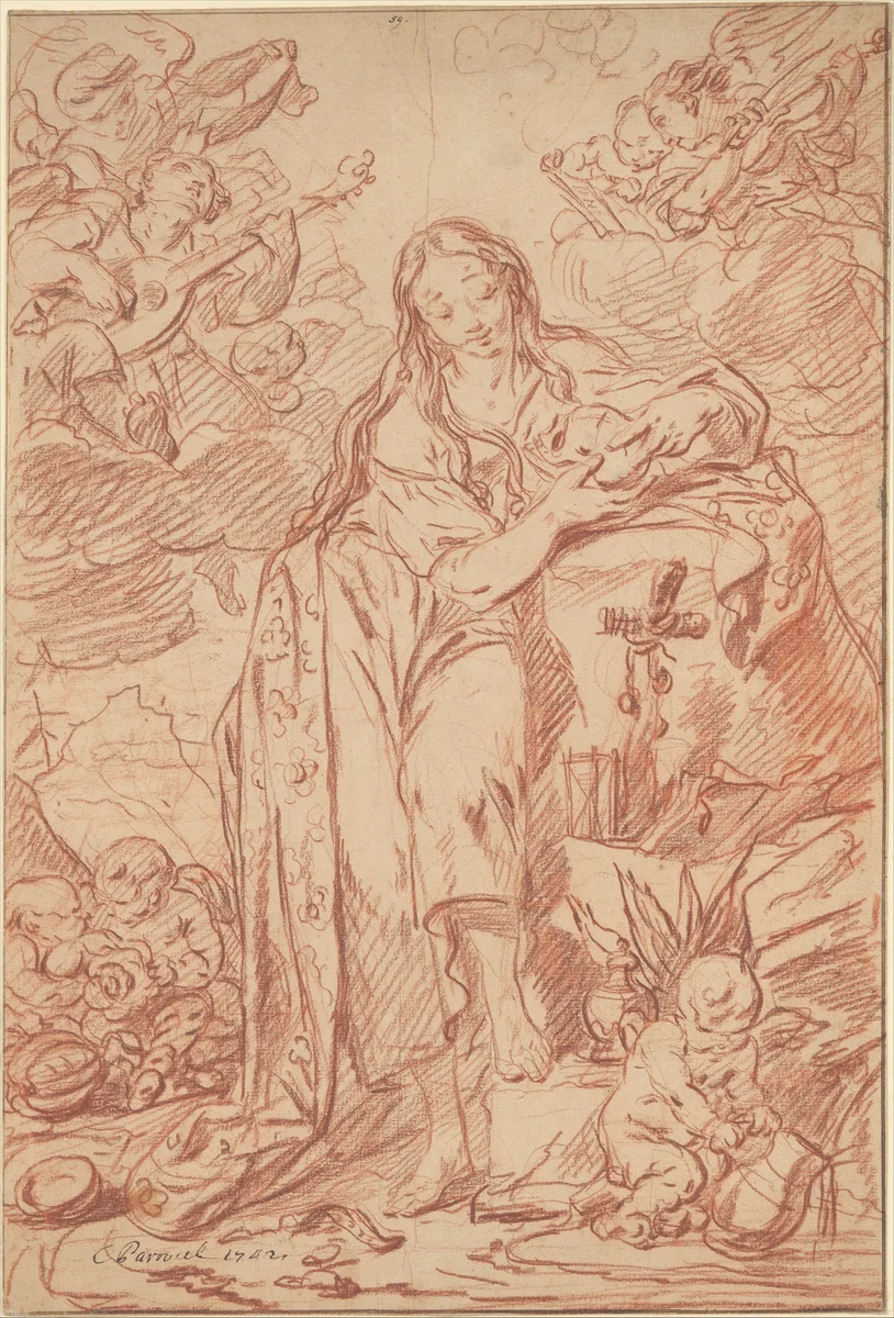 The Penitent St. Mary Magdalen by Charles Parrocel, drawing, 1742