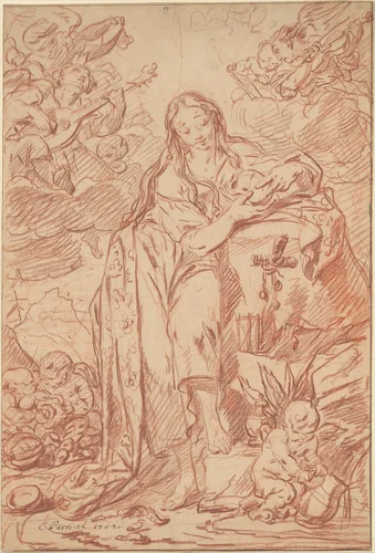 The Penitent St. Mary Magdalen by Charles Parrocel, drawing, 1742