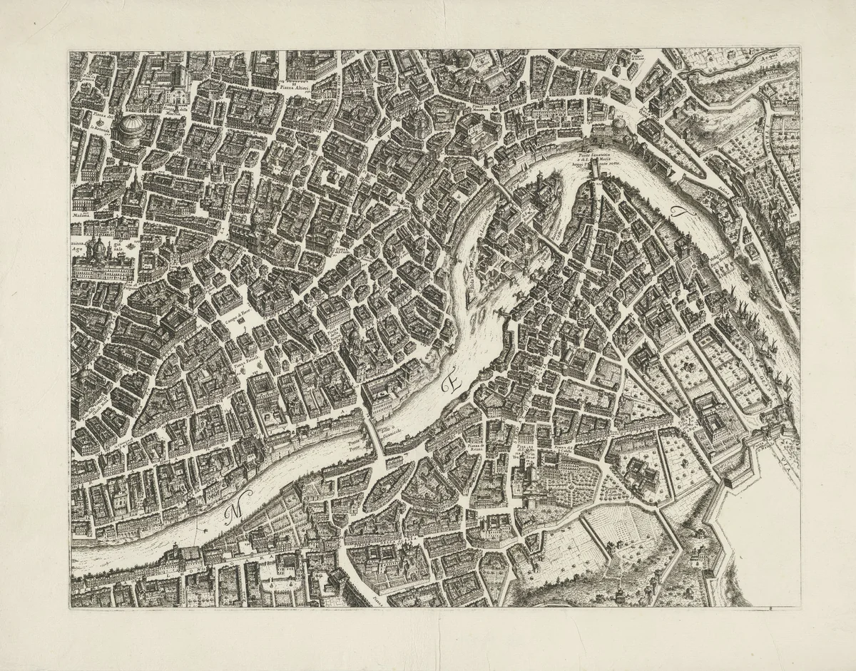 Plattegrond van de stad Rome by Giovanni Battista Falda, print, 1676