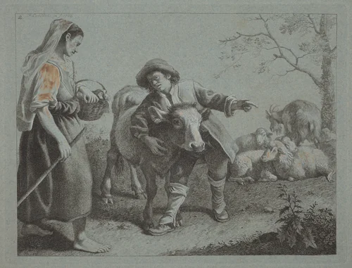 Shepherd Pointing Out the Direction to a Shepherdess by Francesco Londonio, print, 1723-1783
