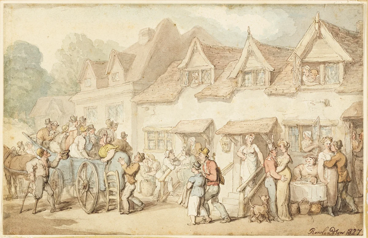 Coach Changing Horses by Thomas Rowlandson, painting, 1827