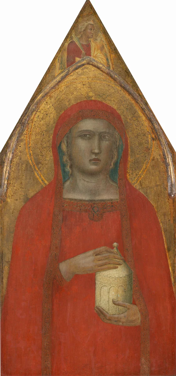 Saint Mary Magdalene, with an Angel [left panel] by Pietro Lorenzetti, painting, 1340