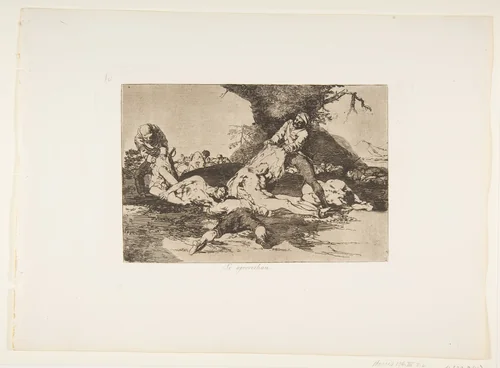 Plate 16 from "The Disasters of War" (Los Desastres de La Guerra): They make use of them (Se aprovechan) by Goya, print, 1810-1823