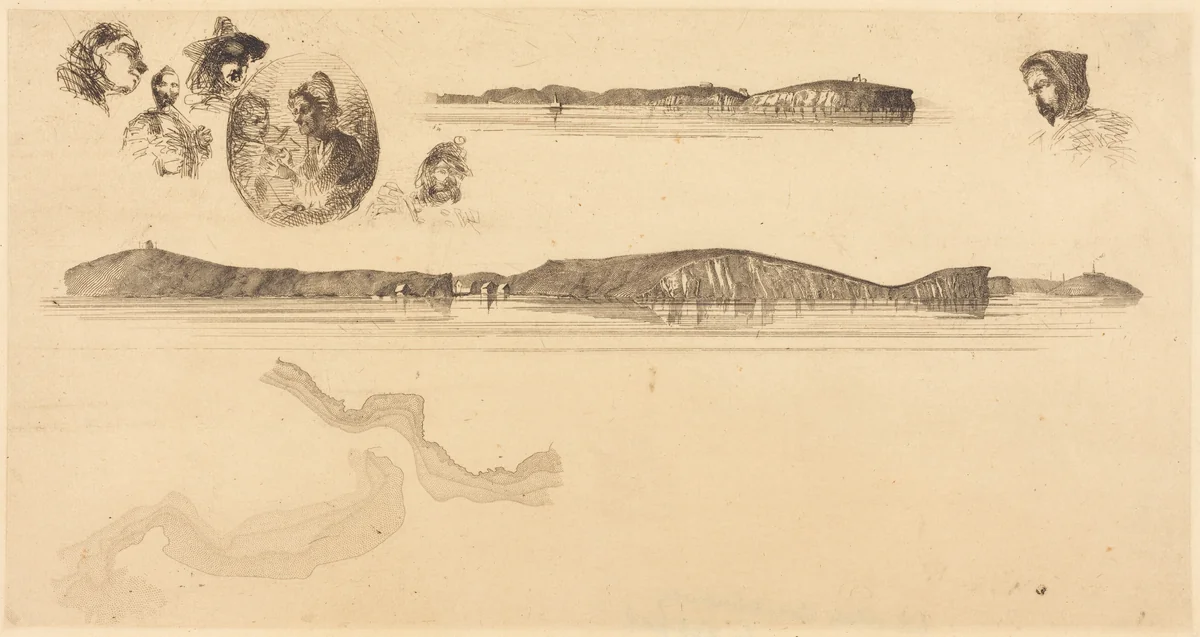 Sketches on the Coast Survey Plate by James McNeill Whistler, print, 1854-1855