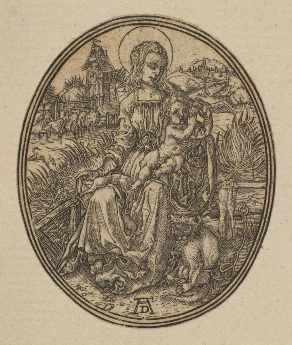 Virgin and Child with the Monkey (reverse copy) by Albrecht Dürer, print, 1485-1528