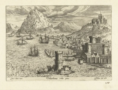 Gezicht op Napels by anonymous, print, 1585
