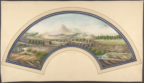 Fan Design with Mount Vesuvius by anonymous, drawing, 1800-1900