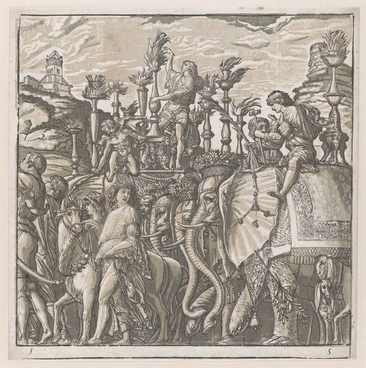Sheet 5: Elephants, from "The Triumph of Julius Caesar" by Andrea Andreani, print, 1599