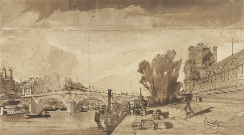 De Seine en de Pont Royal; rechts het pavillon de Flore en een vleugel van het Louvre by François Victor Sabatier, drawing, 1856
