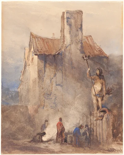 The Bristol Riots: The Burning in the Street by John Skinner Prout, drawing, 1806-1876