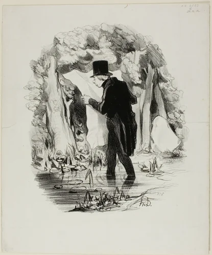 This is Where the Lecture of the Constitutionnel Might Take You, plate 8 from Pastorales by Honoré-Victorin Daumier, print, 1845