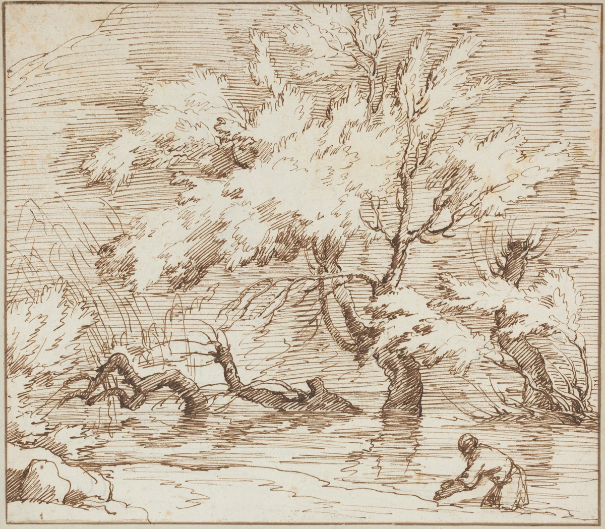 Trees Reflected in a Brook by Claude Joseph Vernet, drawing, 1714-1789