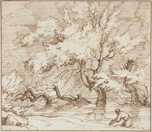 Trees Reflected in a Brook by Claude Joseph Vernet, drawing, 1714-1789