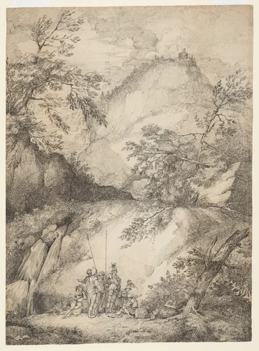 Banditti in a mountainous landscape by John Hamilton Mortimer, drawing, 1770-1779