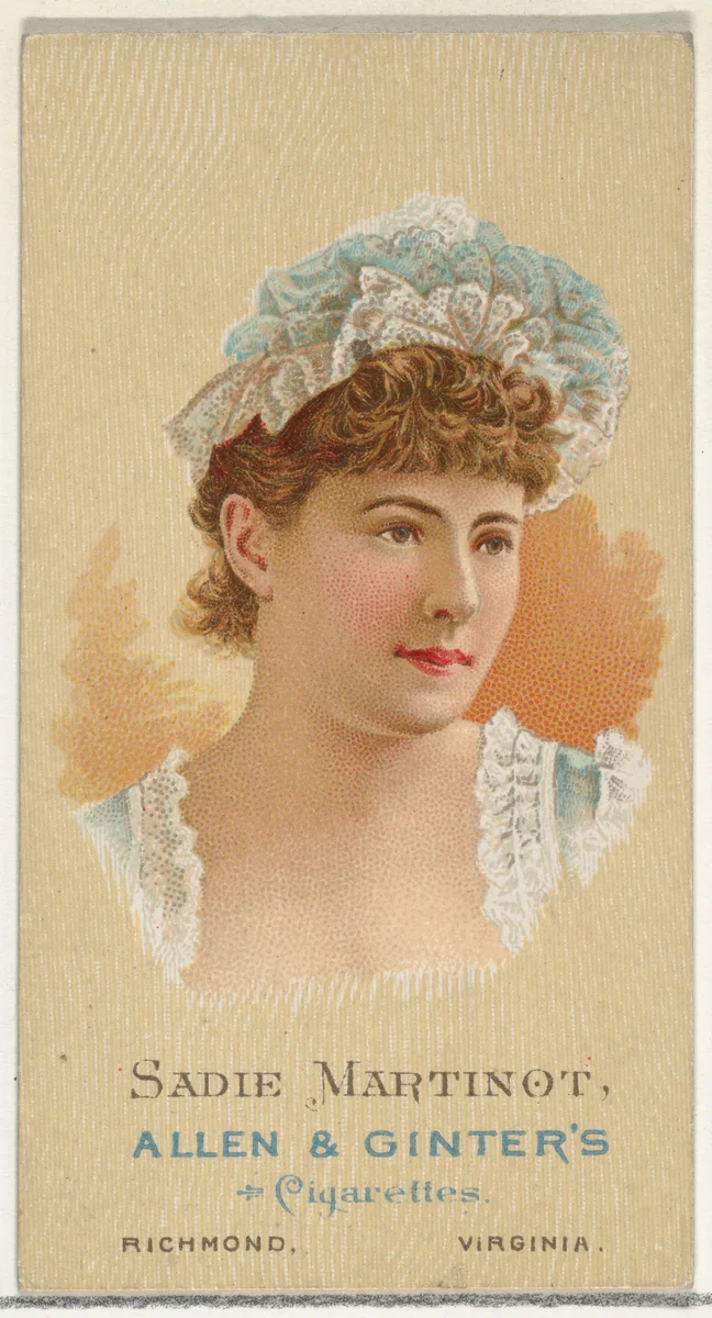 Sadie Martinot, from World's Beauties, Series 2 (N27) for Allen & Ginter Cigarettes by Allen & Ginter, print, 1888