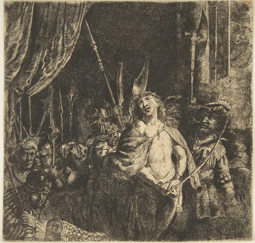 Christ Before Pilate: The Large Plate (copy in reverse of center) by Rembrandt van Rijn, print, 1620-1969