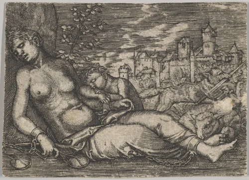 Der Welt Lauf (Sleeping Justice) (copy) by Barthel Beham, print, 1515-1571