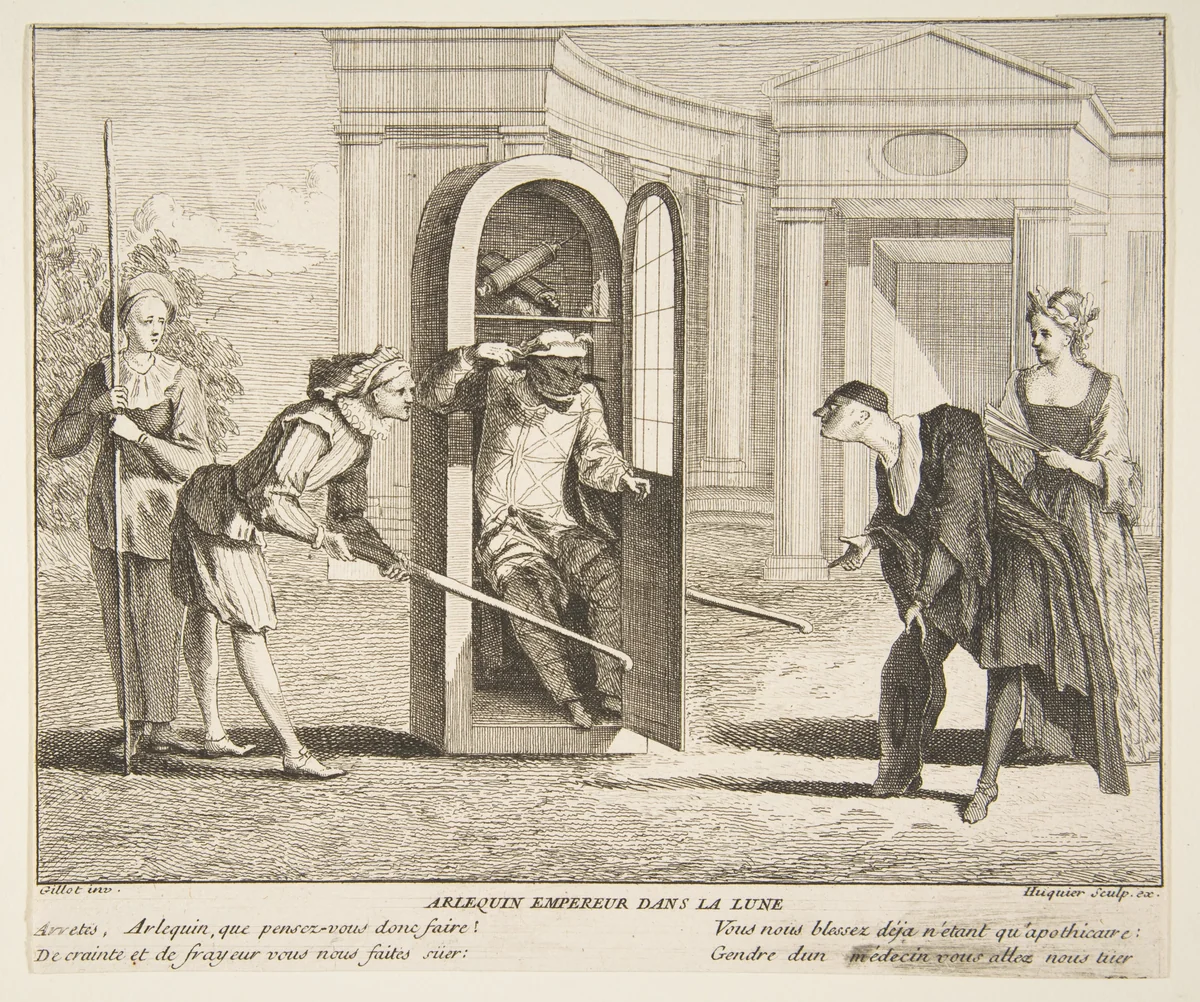 Harlequin, Emperor on the Moon by Claude Gillot, print, 1685-1722