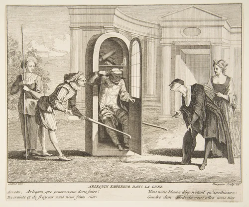 Harlequin, Emperor on the Moon by Claude Gillot, print, 1685-1722