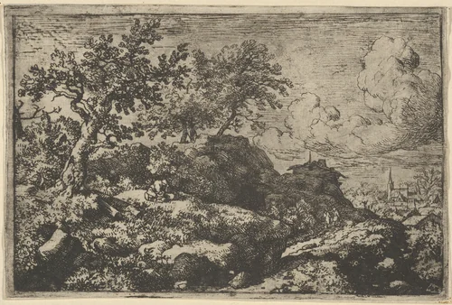 The Two Peasants Seated on the Hill by Allart van Everdingen, print, 1621-1675