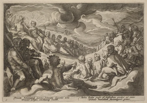 Jupiter Taking Counsel from the Gods about the Destruction of the Universe by Hendrick Goltzius, print, 1595-1605