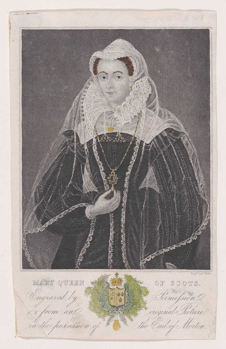 Mary, Queen of Scots (from "A Souvenir of the Abbey and Palace of Holyrood") by John West, print, 1849