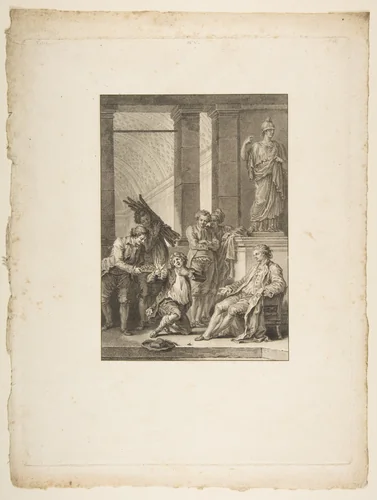 Le Paysan qui avait offense son Seigneur, from "Contes et nouvelles en vers par Jean de La Fontaine. A Paris, de l'imprimerie de P. Didot, l'an III de la République, 1795" by Charles Louis Lingée, print, 1790-1800