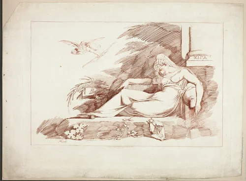 Sleeping Woman with a Cupid by Henry Fuseli, print, 1780-1790