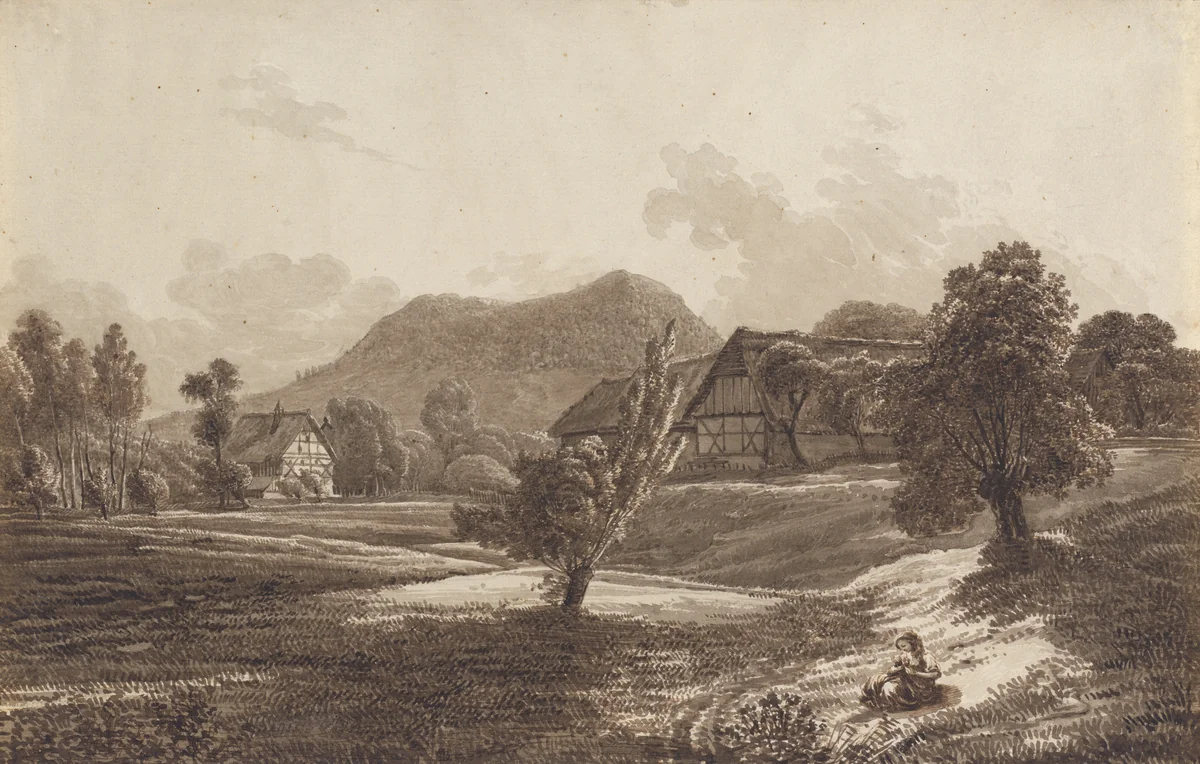 Lusatian Landscape with the Landeskrone Mountain by Christoph Nathe, drawing, 1790