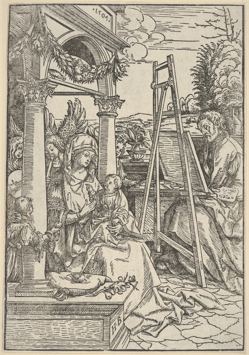 Saint Luke Painting the Virgin by Hans Burgkmair, print, 1507