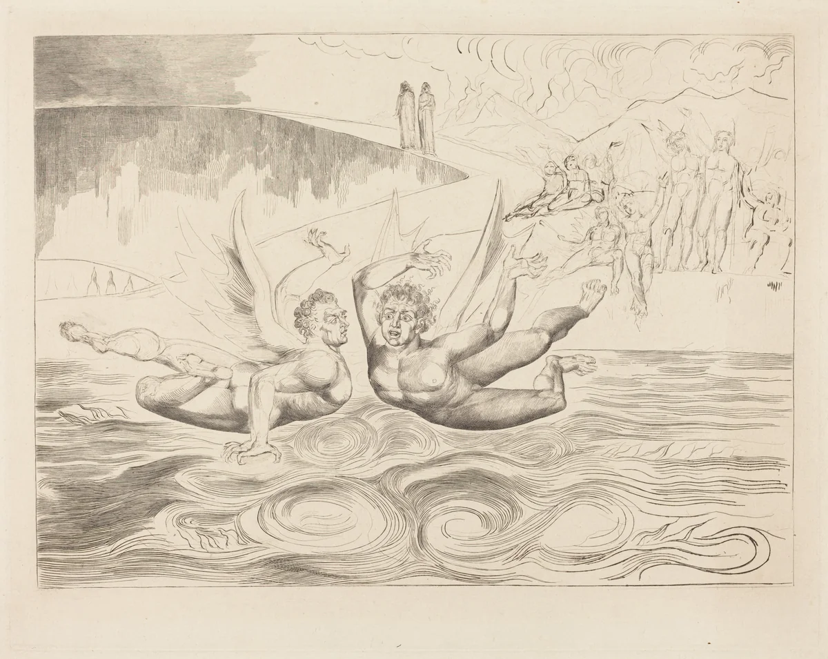 The Circle of the Corrupt Officials; the Devils Mauling Each Other by William Blake, print, 1827