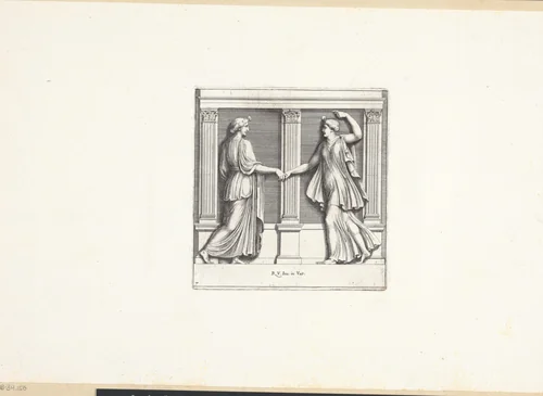 Twee dansende figuren by Pietro Sante Bartoli, print, 1645-1700