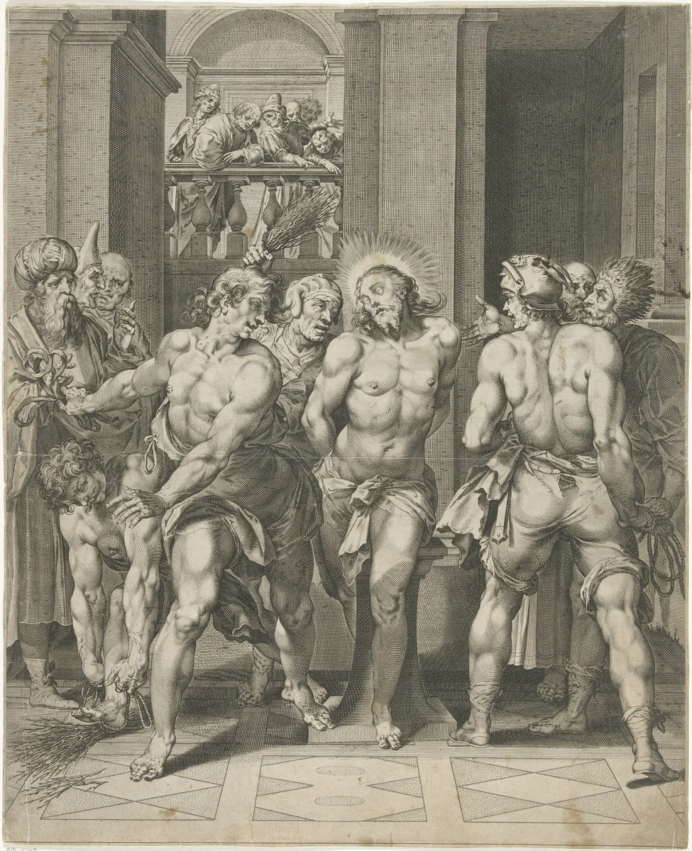 Geseling van Christus door de soldaten by anonymous, print, 1593-1679