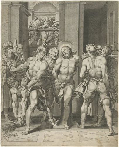 Geseling van Christus door de soldaten by anonymous, print, 1593-1679