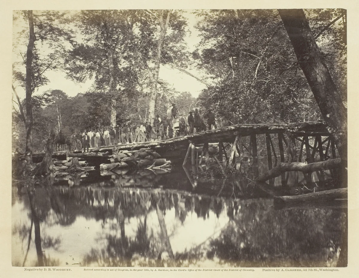 Military Bridge, Across the Chickahominy, Virginia by D. B. Woodbury, photograph, 1862