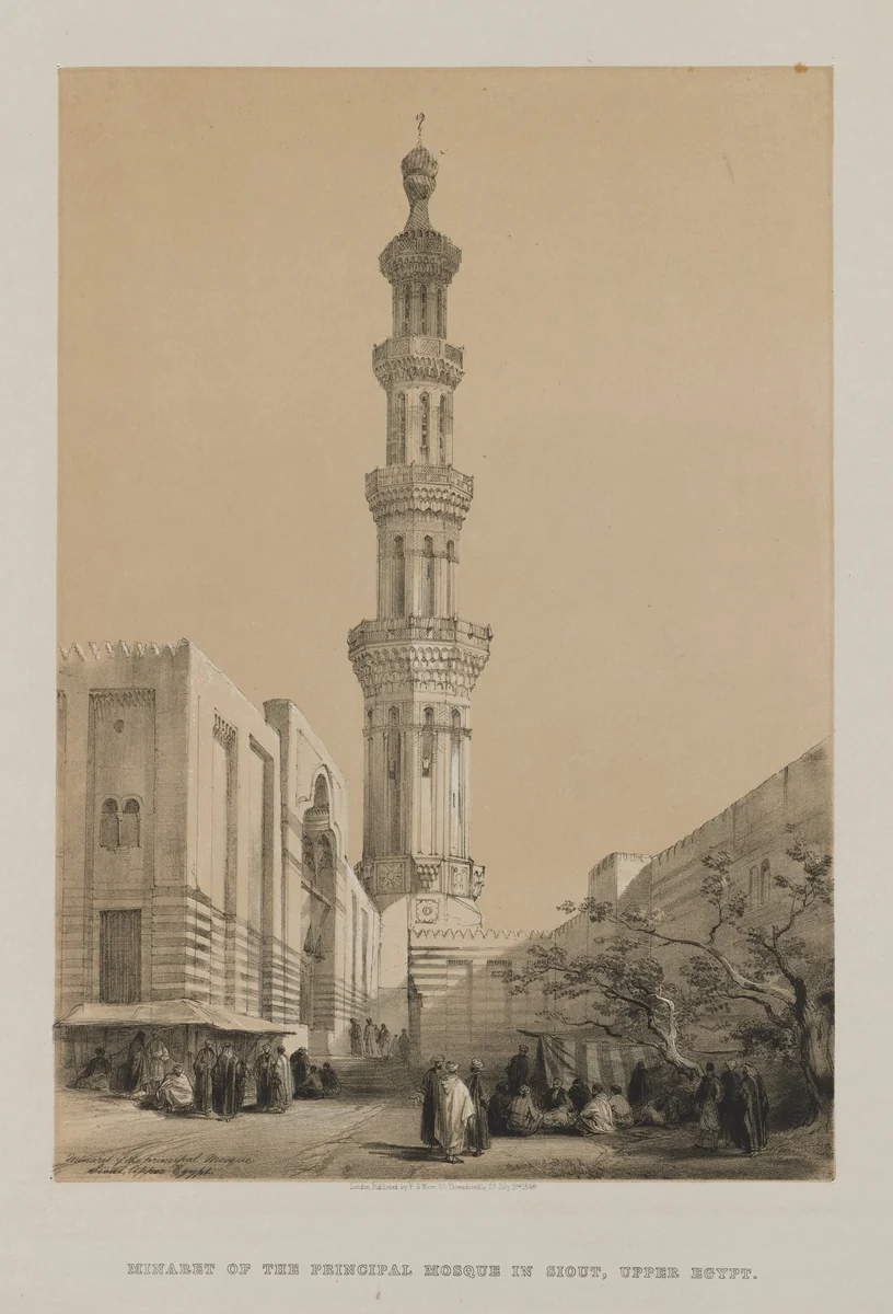 Egypt and Nubia, Volume III: Minaret of the Principal Mosque Siout, Upper Egypt by Louis Haghe, print, 1849
