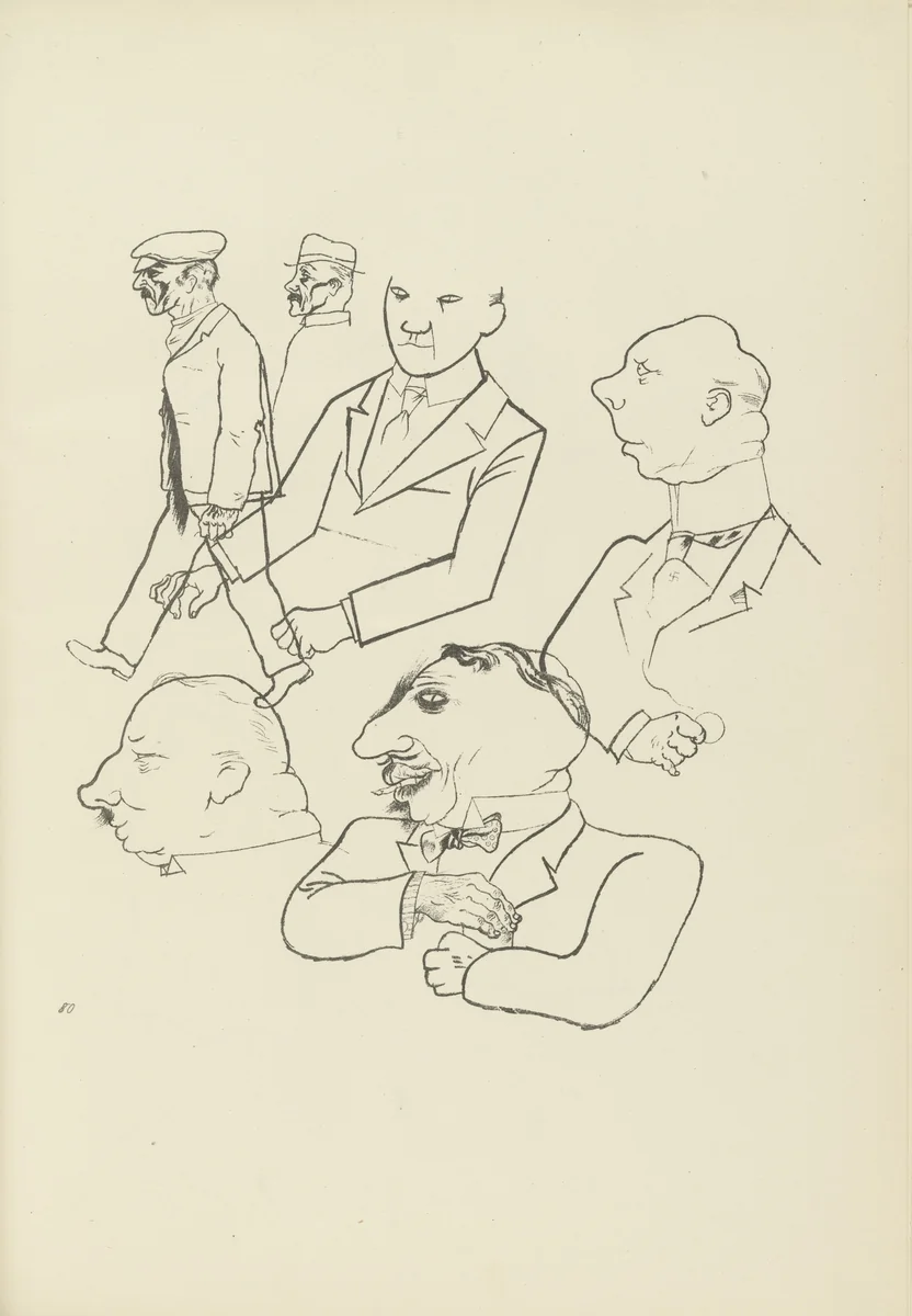 Köpfe (plate, folio 97) from Ecce Homo by George Grosz, illustrated book, 1922