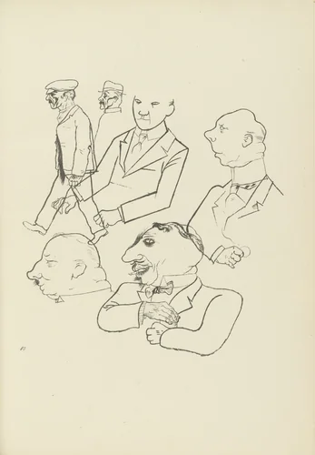 Köpfe (plate, folio 97) from Ecce Homo by George Grosz, illustrated book, 1922